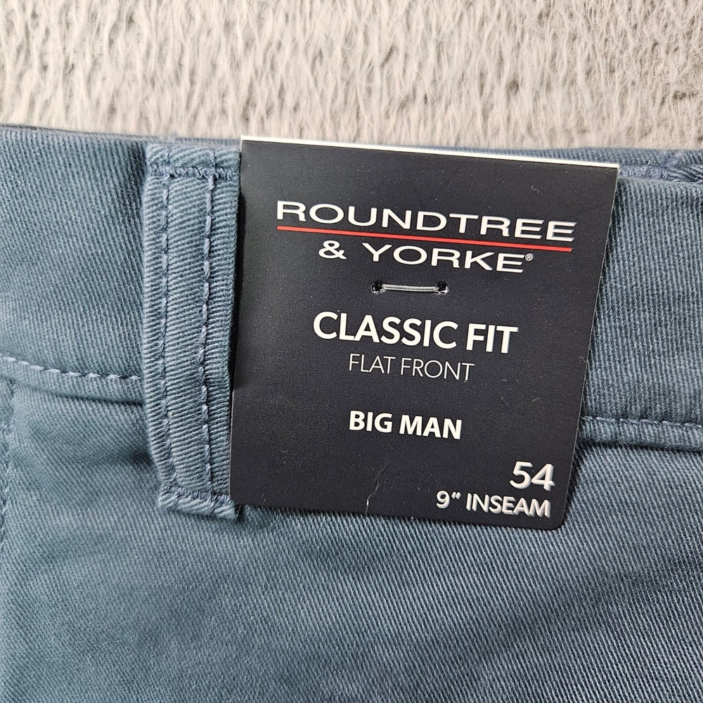 Roundtree & Yorke Mens 54x9 Blue Gray Cloud Short Classic Fit Flat Front NEW NWT